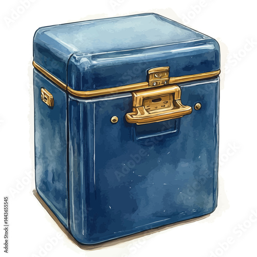 Retro Icebox With Metal Handles, watercolor vector, isolated on a white background.