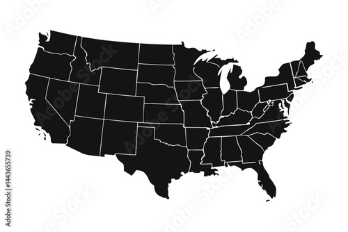 USA map with states isolated on a white background. United States of America map. USA map.