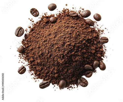 Brewing fresh coffee grounds kitchen food isolated on transparent background