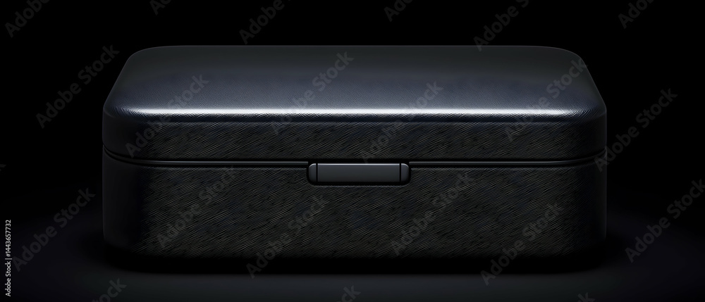 Black rectangular case on dark background, storage concept Black rectangular case on dark background, storage concept