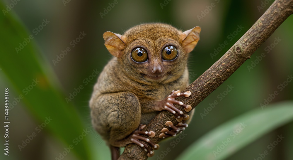 Tarsier Holding Onto a Branch with Big Eyes Staring Tarsier Holding Onto a Branch with Big Eyes Staring