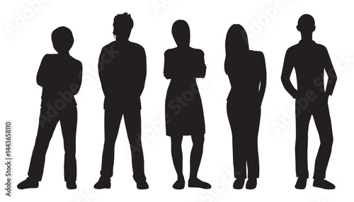 Business people, set of vector silhouettes. Vector silhouettes of men and a women, a group of standing business people, black color isolated on white background.