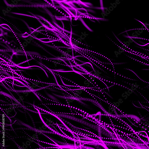 Digital halftone pink waves on the dark background. The futuristic abstract structure or network connection. Big data visualization. 3D rendering.