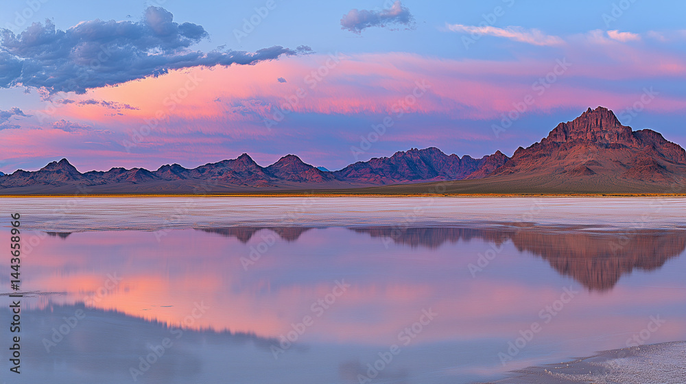 Fototapeta premium Mirror-flat desert salt flat at sunset