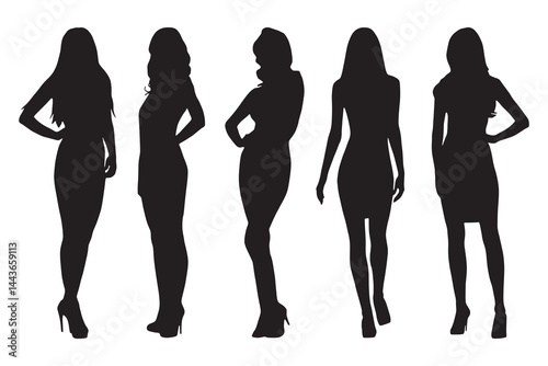 Business people, set of vector silhouettes. Vector silhouettes of men and a women, a group of standing business people, black color isolated on white background.