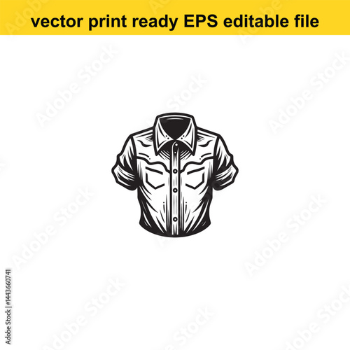 Western cowboy shirt vector, silhouette, black and white