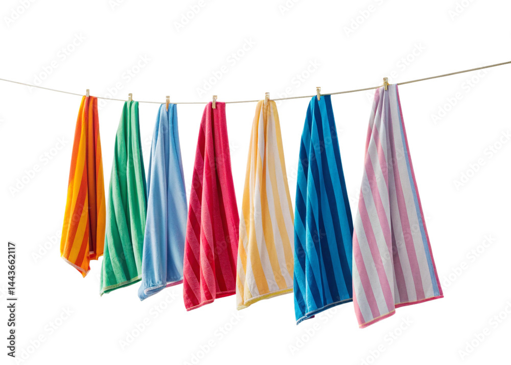 Colorful Striped Beach Towels Hanging on a Line Colorful Striped Beach Towels Hanging on a Line