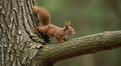 Squirrel on Branch Exploring Forest Wildlife