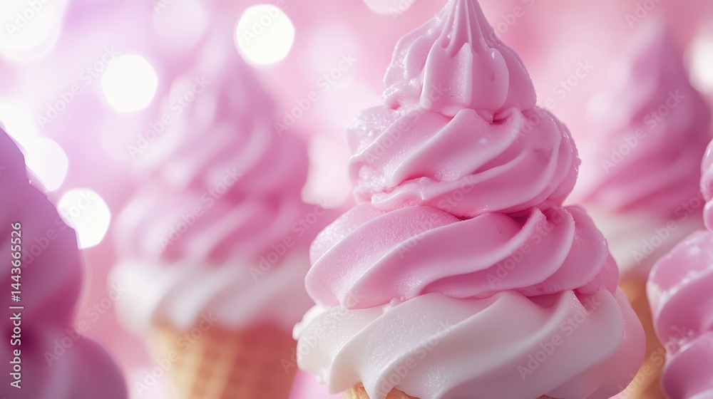 Close-up of pink and white swirl soft serve ice cream on cone Close-up of pink and white swirl soft serve ice cream on cone