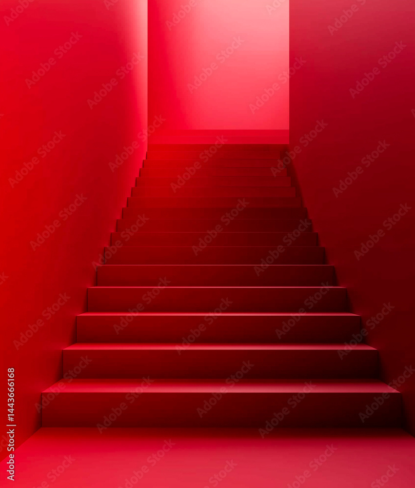 Bright red staircase in a modern interior.