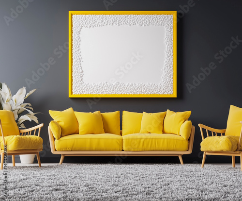 Obraz na płótnie Modern yellow sofa in dark living room. w salonie
