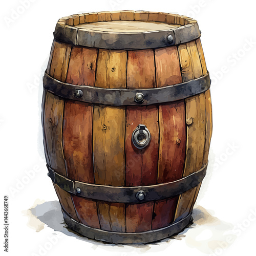 watercolor of Rain Barrel For Garden, vector, isolated on a white background.