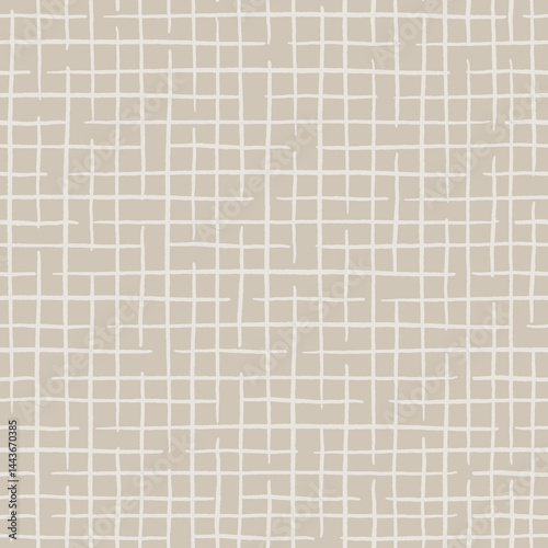 Hand drawn chechered lines seamless pattern on beige. Vector background
