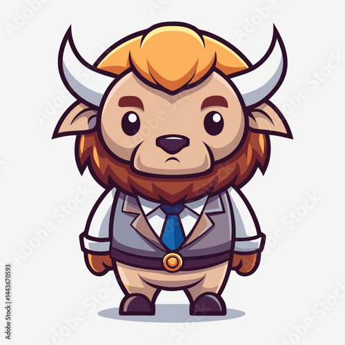 Cute cartoon buffalo in business suit