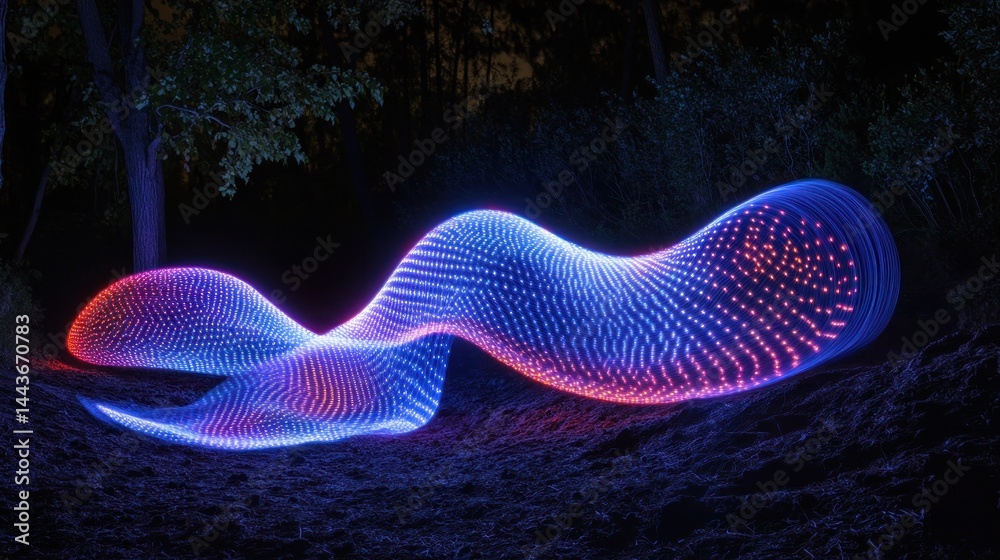Fototapeta premium Abstract light painting in a dark forest