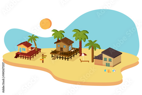 Tropical beach house set. Vector