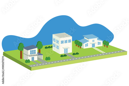 Modern suburban home row. Vector