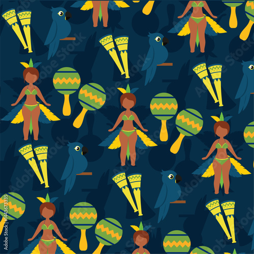 Samba parrot maracas scene. Vector