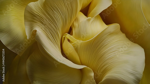 Close-up of pale yellow flower petals, intricate texture, soft light, floral background, ideal for design