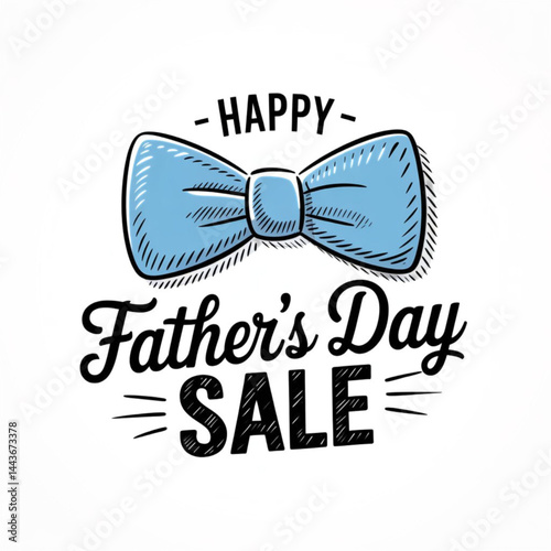 Happy Father's Day bow tie typography banner. Father`s day sale promotion calligraphy poster with doodle necktie and divider sketch line isolated on white background. Illustration vector.
