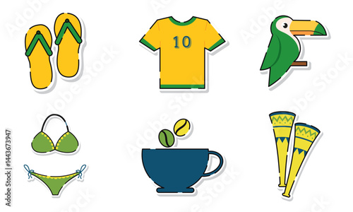 Brazil lifestyle flat sticker set. Vector