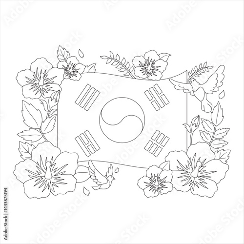 The Korean national flag and national flower, the Rose of Sharon Coloring Pages