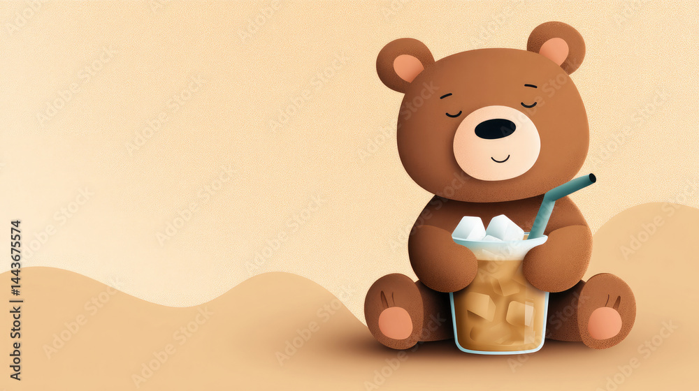 Obraz premium Cartoon bear enjoying beverage illustration