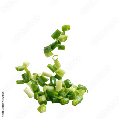 falling cut chives on transparent background