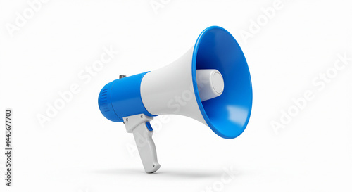 Blue and White Megaphone on White Background