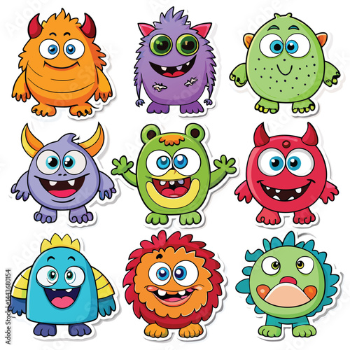 Cute cartoon monsters in various colors