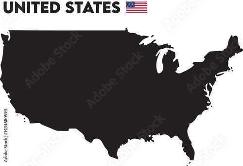 United States of America ideal for political, geographic, infographic, and educational use with editable, clean black designs and modern style.