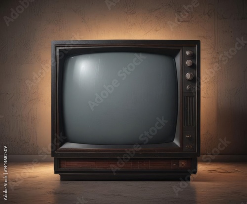 Glowing CRT screen, heavy static  Antique TV set, vintage technology ,  flicker,  static