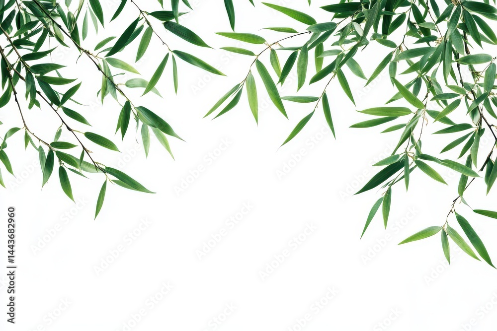 Elegant Bamboo Leaves Border on White Elegant Bamboo Leaves Border on White