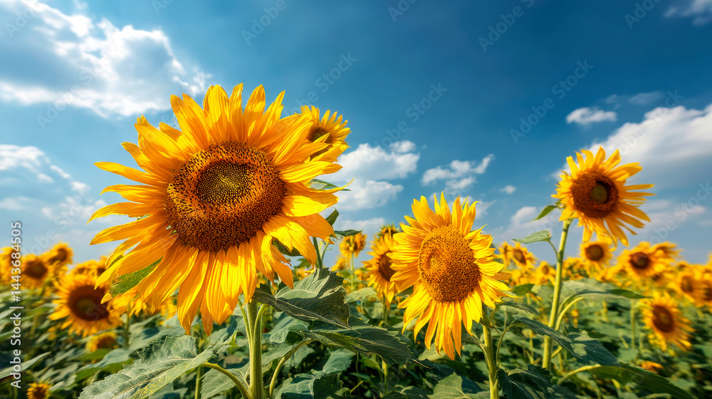 Sunflower fields in Ukraine under a clear blue sky with open space Generative AI Sunflower fields in Ukraine under a clear blue sky with open space Generative AI