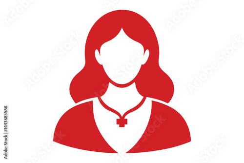 Red Silhouette of a Woman Wearing a Necklace with a Maltese Cross
