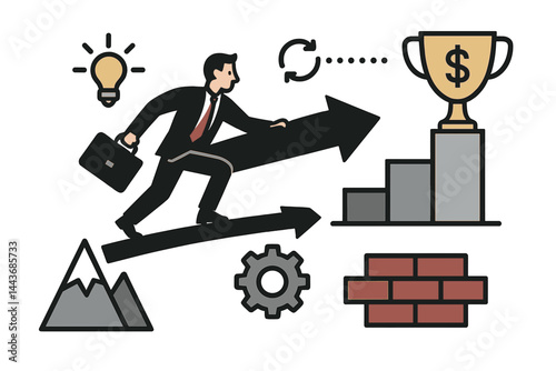 The vector concept is utilized in business strategy and planning as a means to overcome obstacles and challenges in achieving success