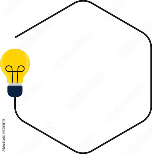 Light bulb wire line path forming a frame in the shape of a polygon with rounded corners.