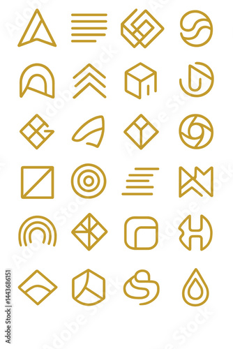 A massive compilation of logos, featuring an abstract design concept suitable for branding, incorporating a golden gradient