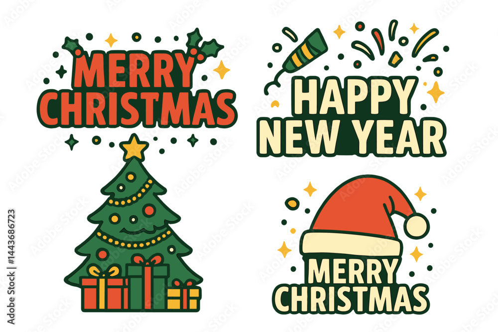 Obraz premium A set of vector illustrations for various uses including backgrounds, greeting cards, party invitations, website banners, social media banners, and marketing materials wishes Merry Christmas and
