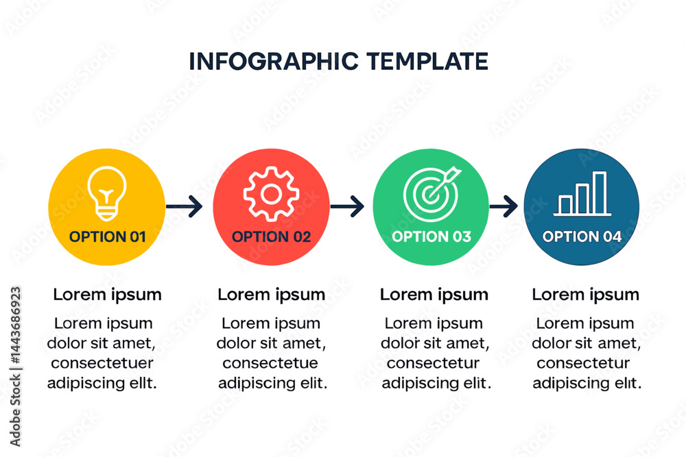 Fototapeta premium The vector infographic template for business concepts offers multiple options, such as label circles for content, flowchart, diagram, steps, infographics, chart, and workflow layout illustration