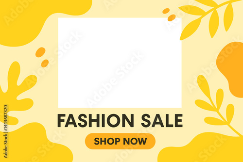 The social media template is designed for a fashion sale, offering a fully editable banner and blog post with a square frame, suitable for Instagram and Facebook, and featuring organic and puzzle