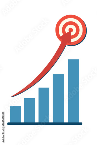 The concept of business success is represented by an arrow targeting a specific direction, symbolizing finance growth and a rising vision, as depicted in a flat style vector illustration banner