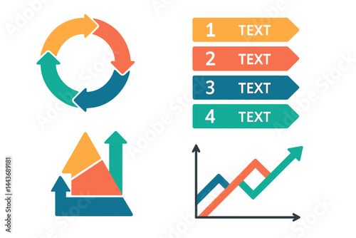 Infographics set featuring creative vector arrows, diagrams, and graphs