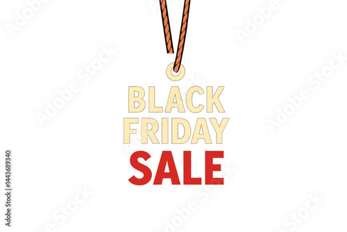 A circular banner with a black Friday sale tag hangs from a rope set against a red background
