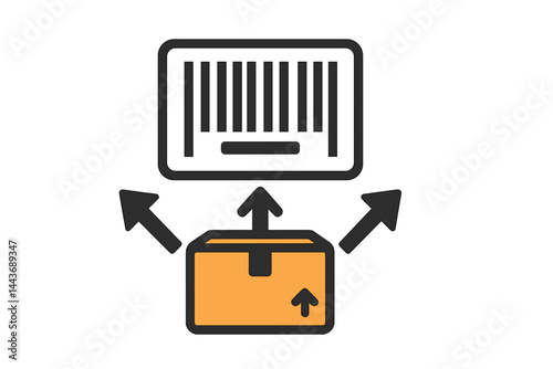 A business concept is represented by a vector barcode pictogram, depicted as a product distribution icon on a transparent isolated background