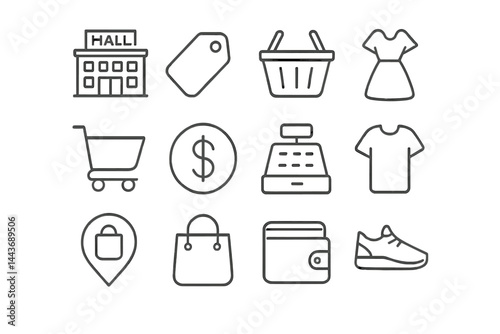Vector thin line icons for shopping malls and retail are part of a web icon collection
