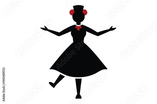 Elegant silhouette of a woman in a dress with outstretched arms
