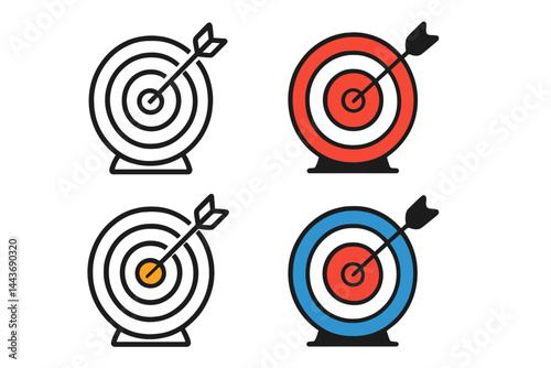 The collection includes target icons, goal symbols, and simple targets with arrows, as well as darts and bullseye icons in line and flat styles