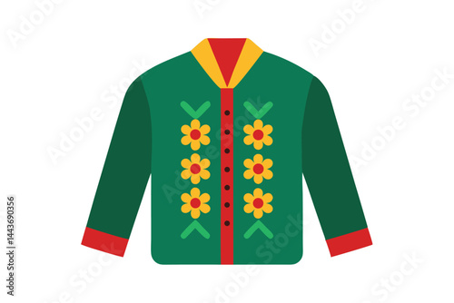 Vector image of a green floral long sleeved shirt on white
