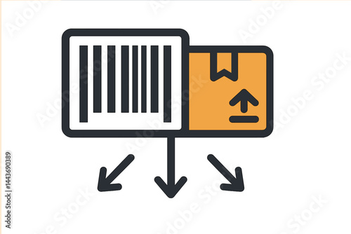 Vector illustration of a barcode product distribution icon on a transparent background, symbolizing a business concept through a barcode pictogram